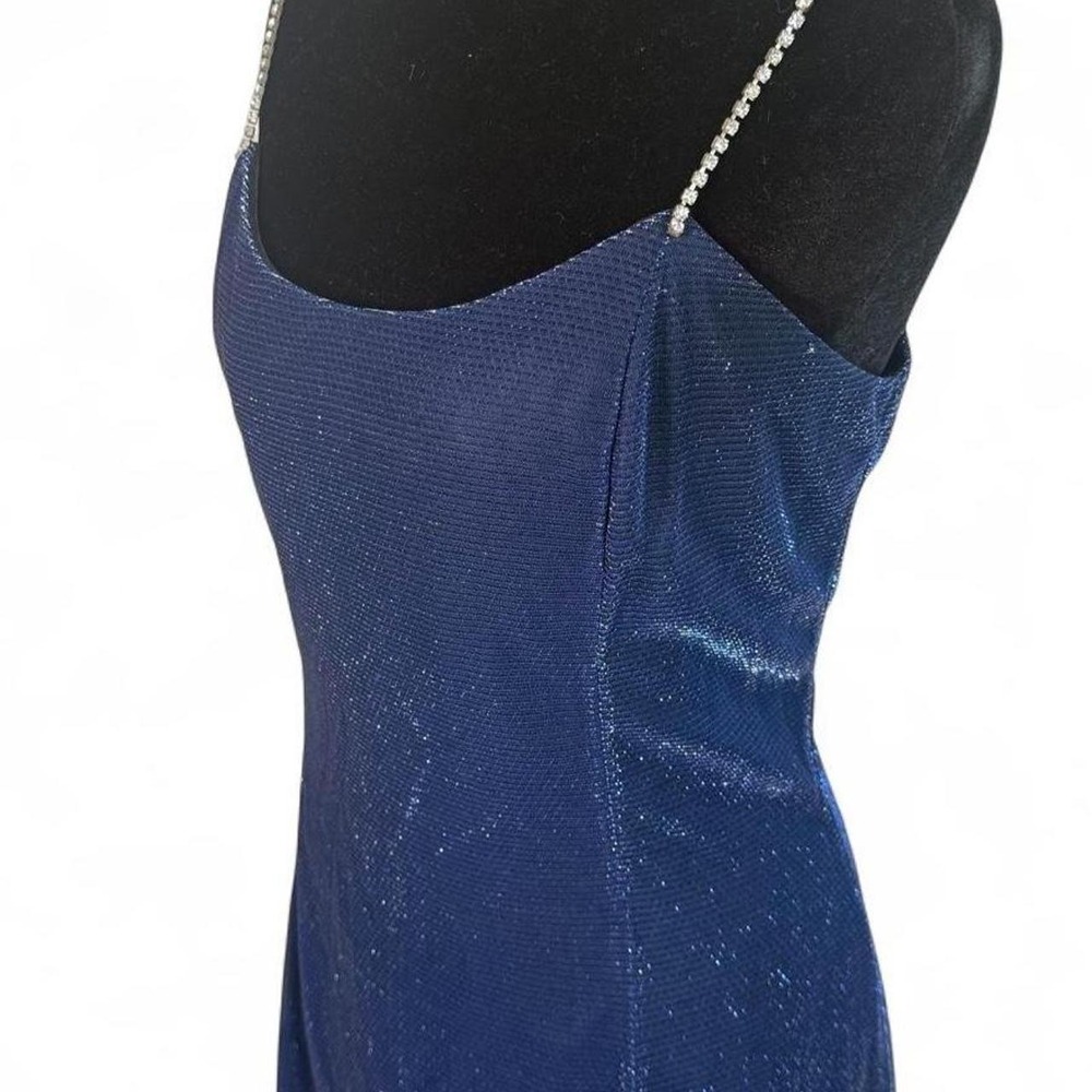 Scott McClintock Navy Blue Beaded Strap Pleated Maxi Gown Dress Size 14
